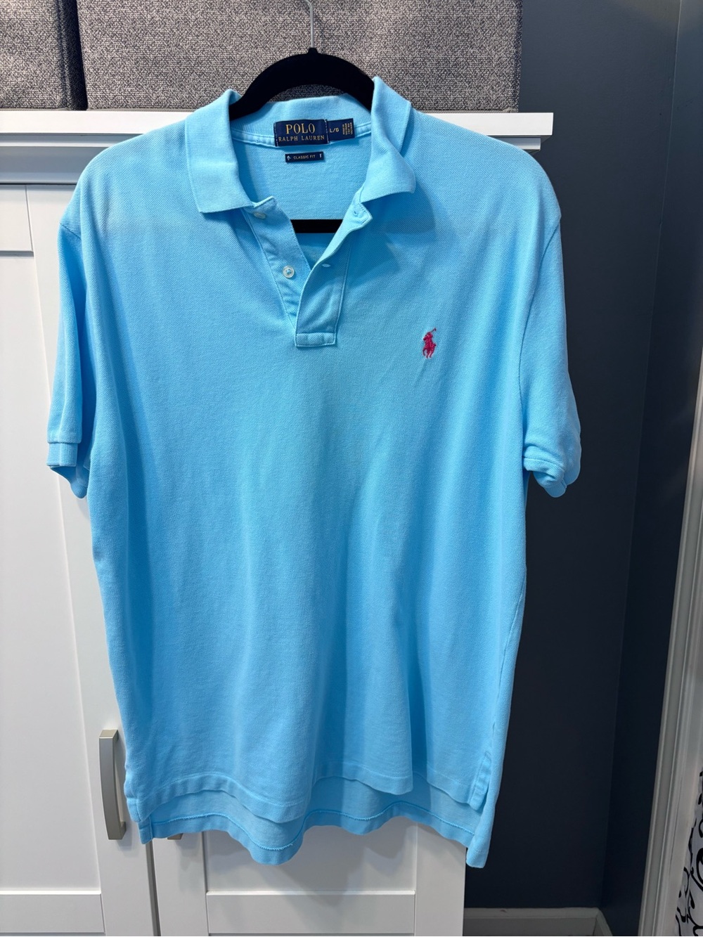 Ralph Lauren Men’s Light Blue Polo with Pink Pony